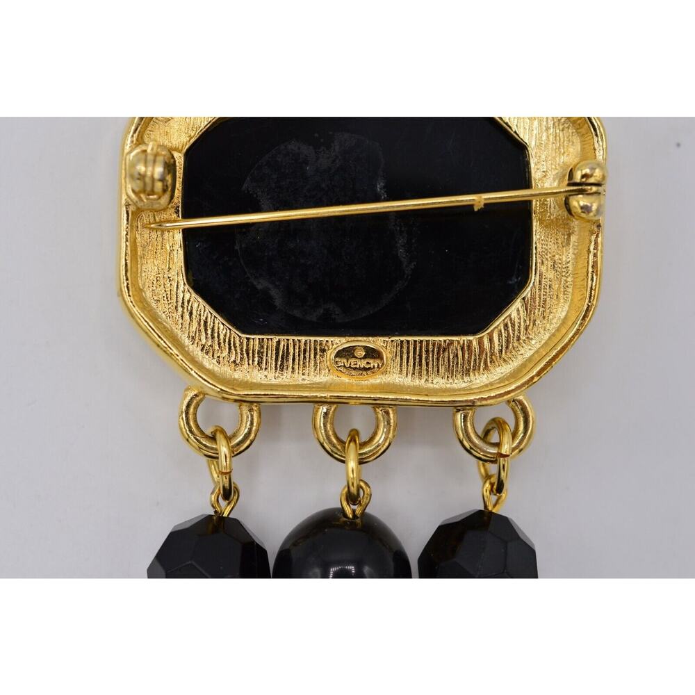 Givenchy Vintage 5" Crystal Pin Brooch Gold Black Chunky Heavy Signed 80s BinAC - Picture 6 of 7